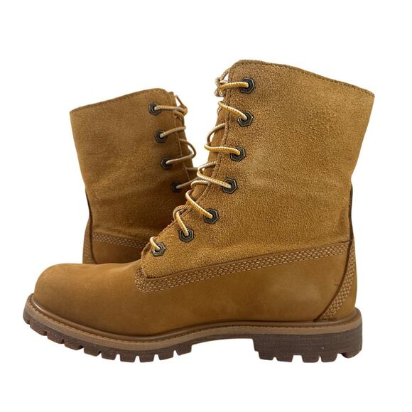 Timberland Roll Top Boots Womens 7 Wheat Nubuck Warm Lined Teddy Fleece WP - Picture 4 of 12